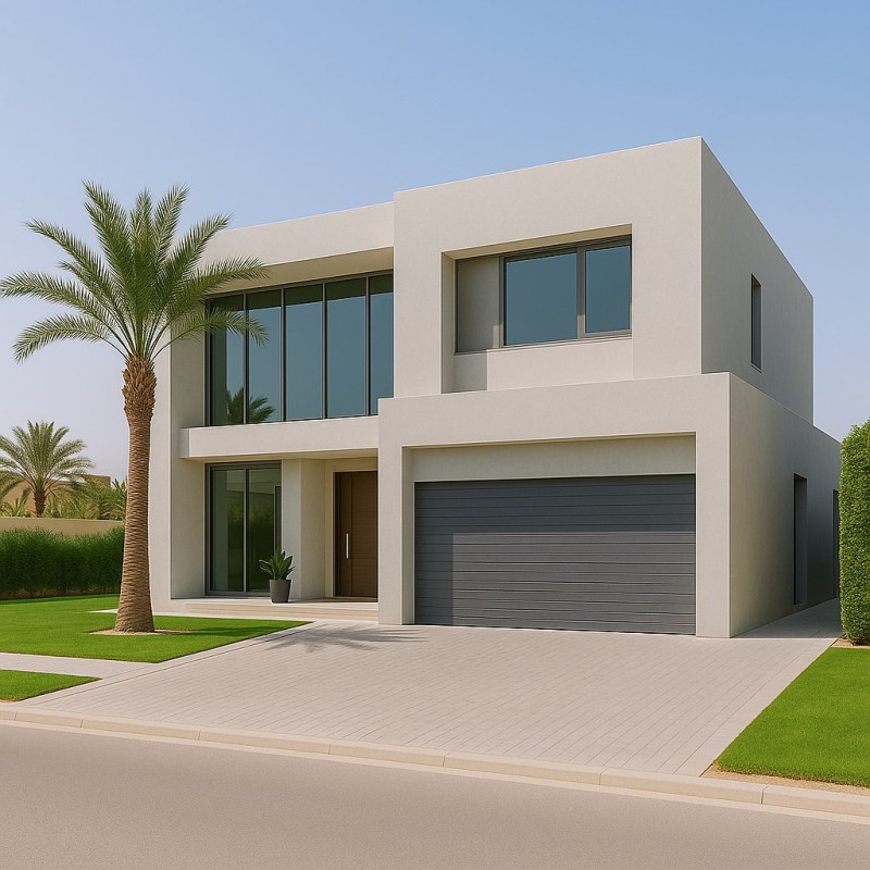 Puerta de garaje motorizada de 4 x 2.5 m - Paneles acanalados de 40 mm - Gris - Instalación en Dubai Puerta de garaje motorizada de 4 x 2.5 m - Paneles acanalados de 40 mm - Gris - Instalación en Dubai