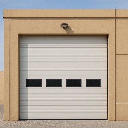 Industrial sectional door 4x4 m motorized - 40 mm grooved panels - White - Installation in Dubai