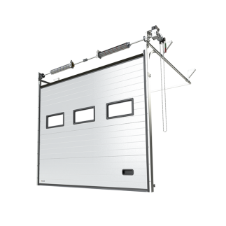 Porte sectionnelle industrielle avec fenêtres motorisées - W 4.0 m x H 4,0 m - 40 mm - Couleur Blanc - Door européen Qualité à D