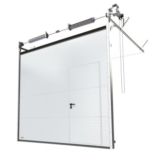 Industrial sectional door 4x4 m motorized with gate - Micro-grooved panels 40 mm - ivory - Installation in Dubai