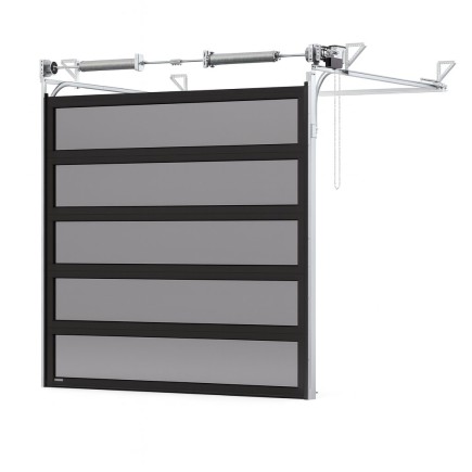 Porte Sectionnelle Industrielle Vitrée Motorisée 3x3 avec Intercalaires Thermiques – Gris 40 mm