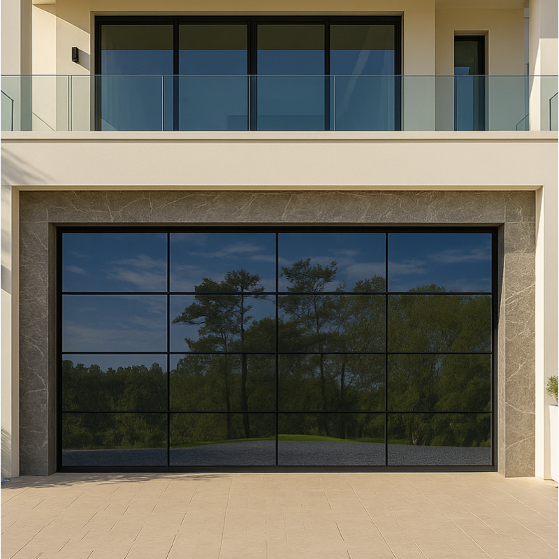 Sectional Glass Garage Door 4.0 m x 2.5 m – Double Plexiglass & Smoked Mineral Glass – Black Finish – Door for Dubai
