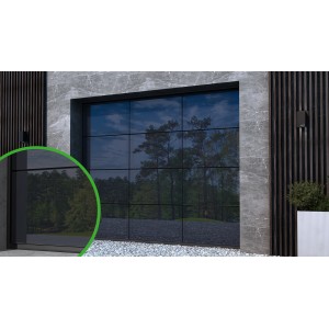 Porta de garagem de vidro secional 4,0 m x 2,5 m - Double plexiglass & vidro mineral defumado - acabamento preto - porta para Du