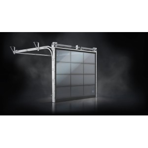 Porta de garagem de vidro secional 4,0 m x 2,5 m - Double plexiglass & vidro mineral defumado - acabamento preto - porta para Du