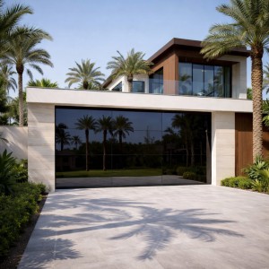 Porte de garage sectionnelle vitrée 4,0 m x 2,5 m – Double plexiglass & vitrage minéral fumé – Noir Black – Porte à Dubaï