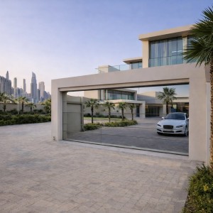 Porte de garage sectionnelle vitrée 4,0 m x 2,5 m – Double plexiglass & vitrage miroir – Solution premium à Dubaï