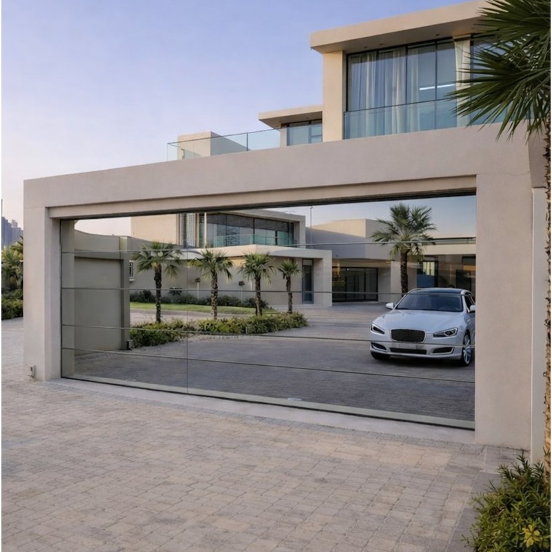 Sectional Glass Garage Door 4.0 m x 2.5 m – Double Plexiglass & Mirror Glazing – Premium Garage Door in Dubai